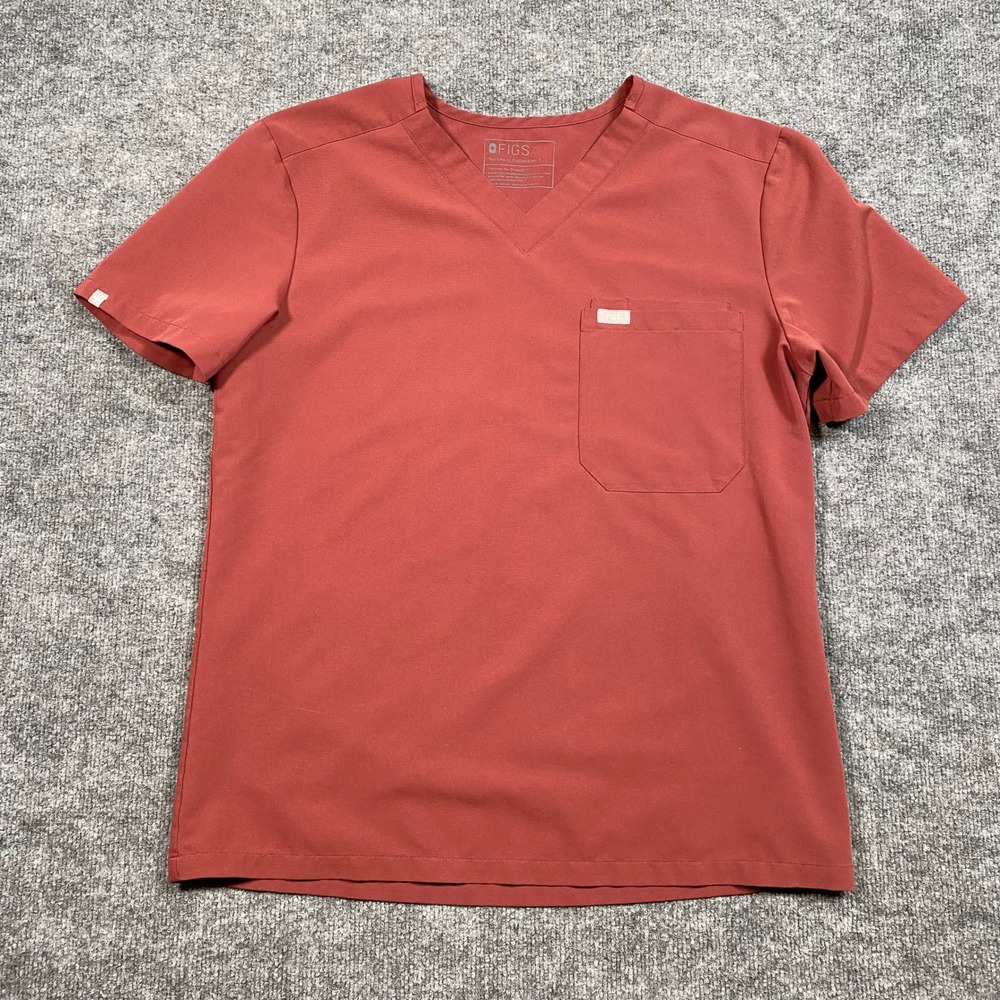 FIGS Leon Men Large Clay Red V-Neck Scrub Top Technical Collection M21SW1051